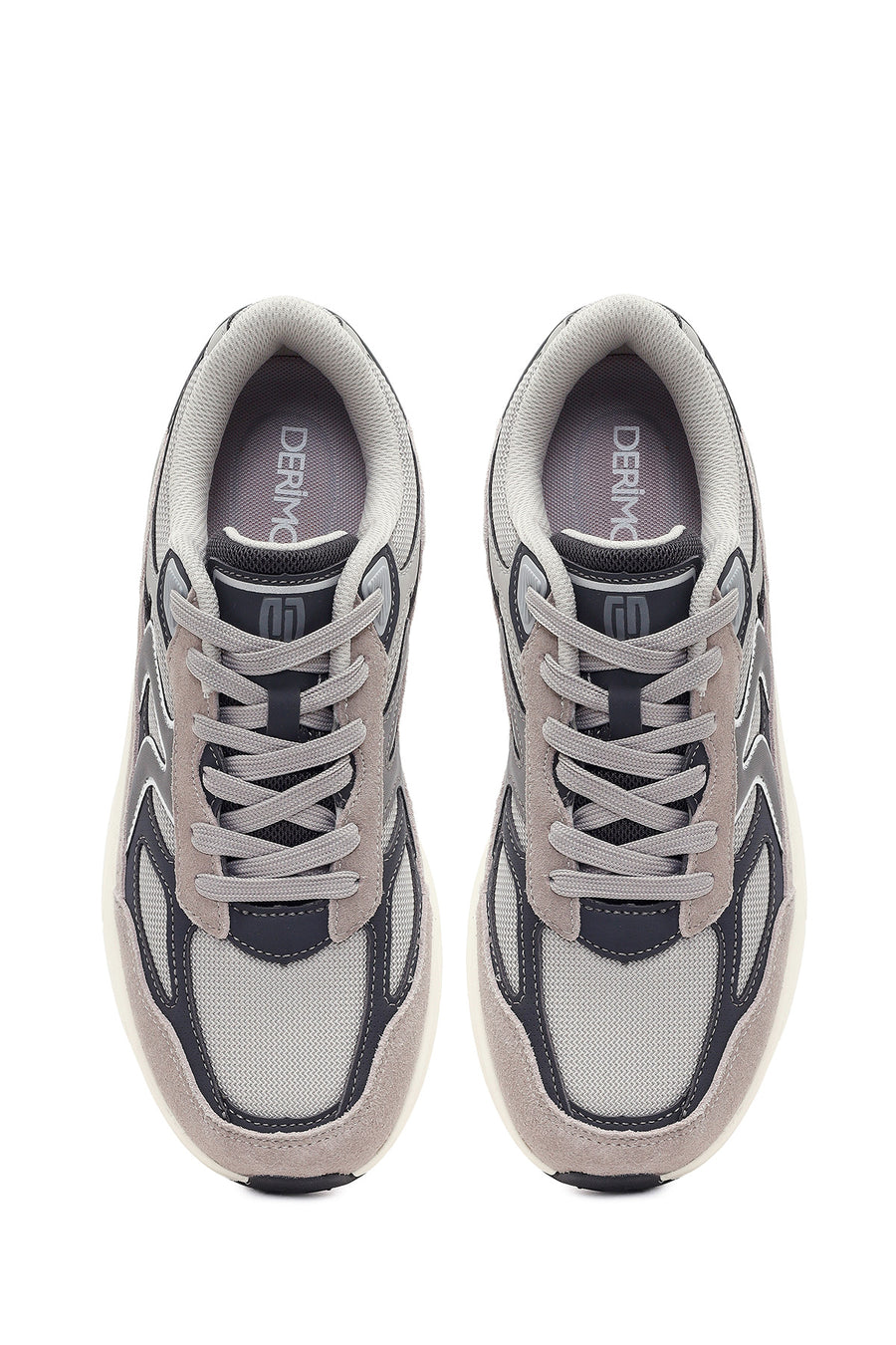 Erkek Gri Kalın Tabanlı Bağcıklı Deri Sneaker