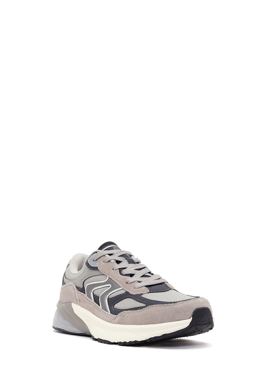 Erkek Gri Kalın Tabanlı Bağcıklı Deri Sneaker