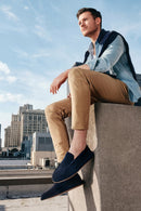 Men's Navy Blue Suede Leather Casual Loafer | Derimod