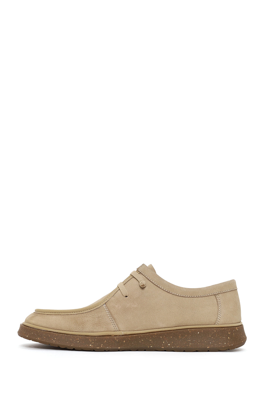 Male Beige Lace-Up Nubuck Leather Casual Shoes