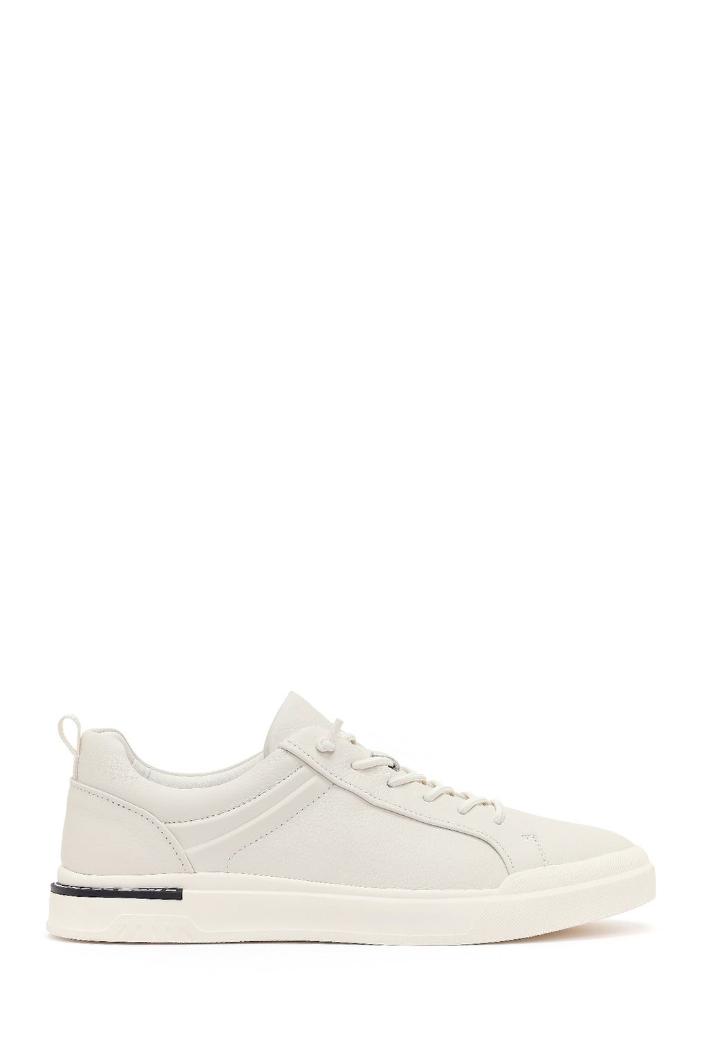 Erkek Beyaz Bağcıklı Deri Sneaker