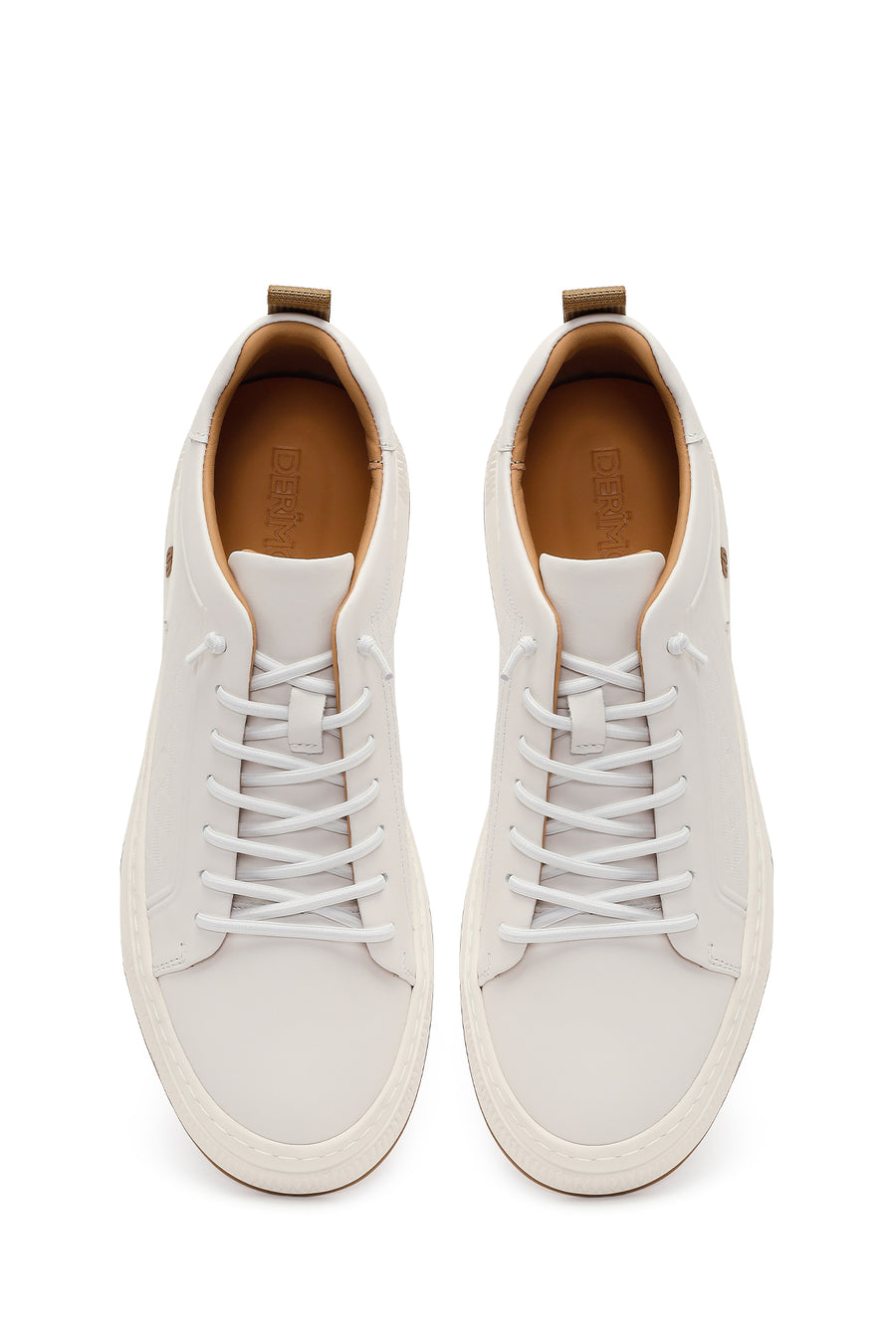 Erkek Beyaz Bağcıklı Baskılı Deri Sneaker
