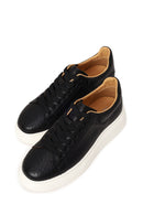 Male Black Lace-Up Thick-Soled Patterned Leather Sneakers | Derimod