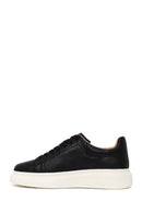 Male Black Lace-Up Thick-Soled Patterned Leather Sneakers | Derimod