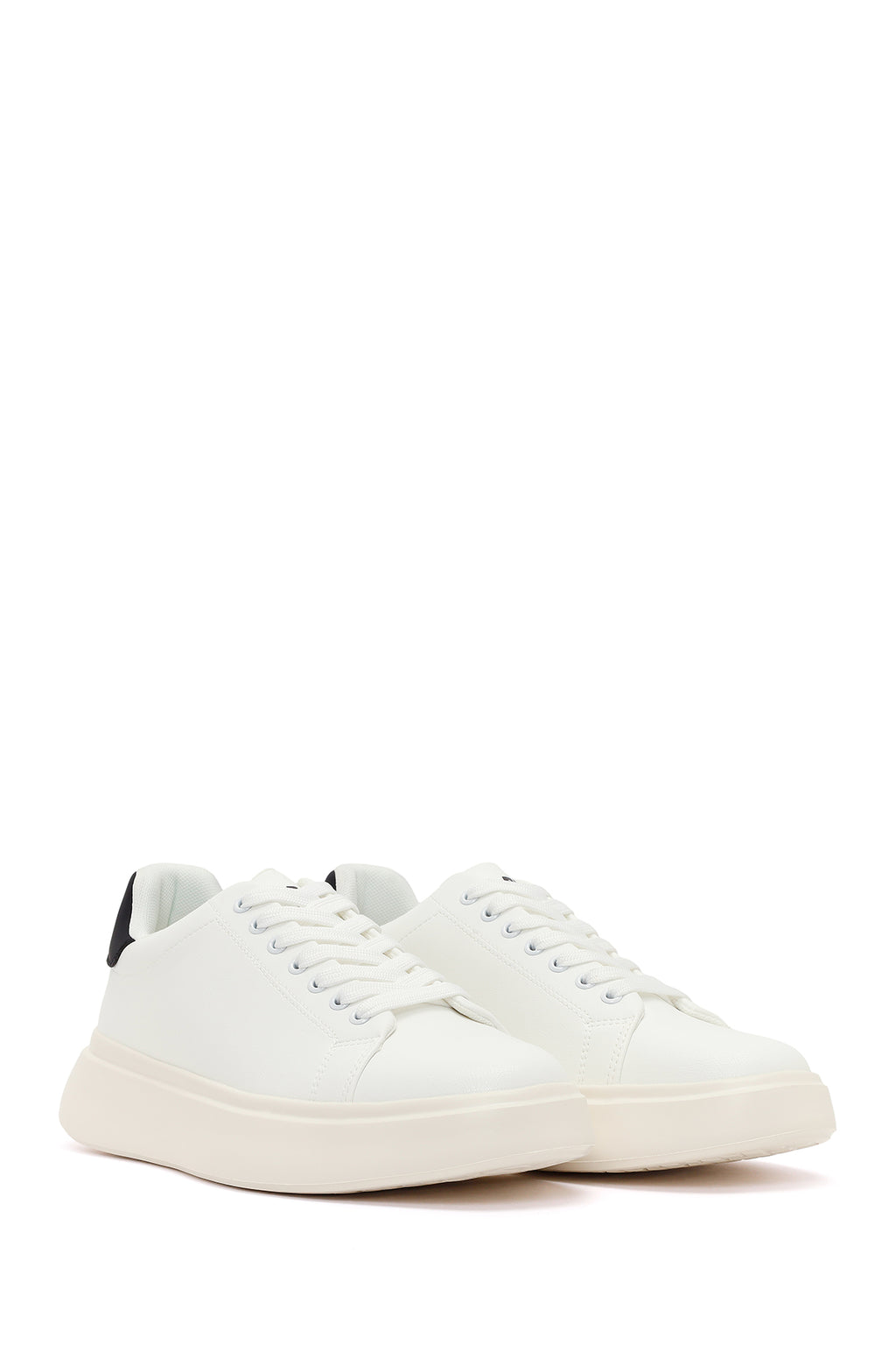 Erkek Beyaz Bağcıklı Kalın Tabanlı Sneaker