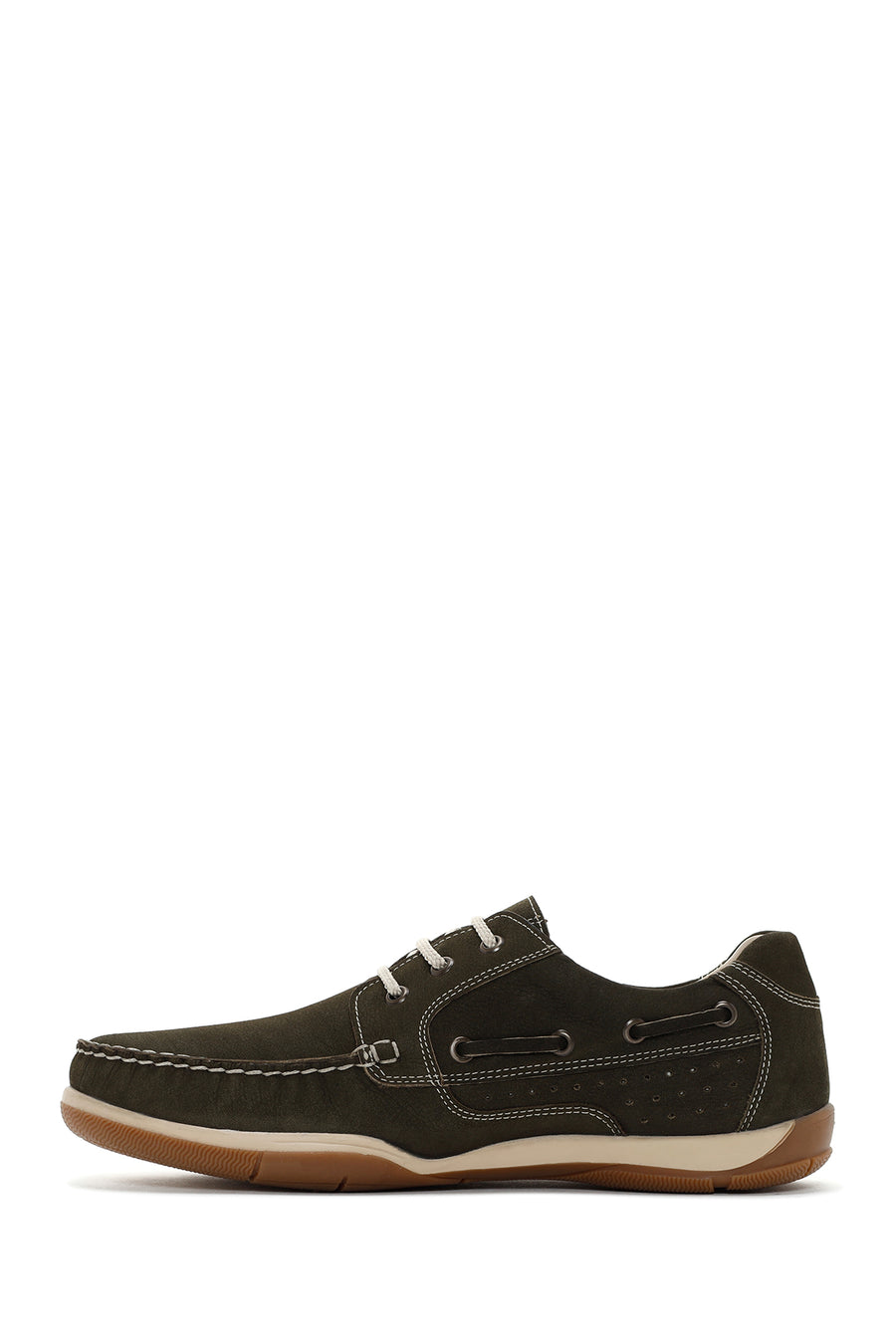 Men's Khaki Lace-Up Nubuck Leather Casual Shoes