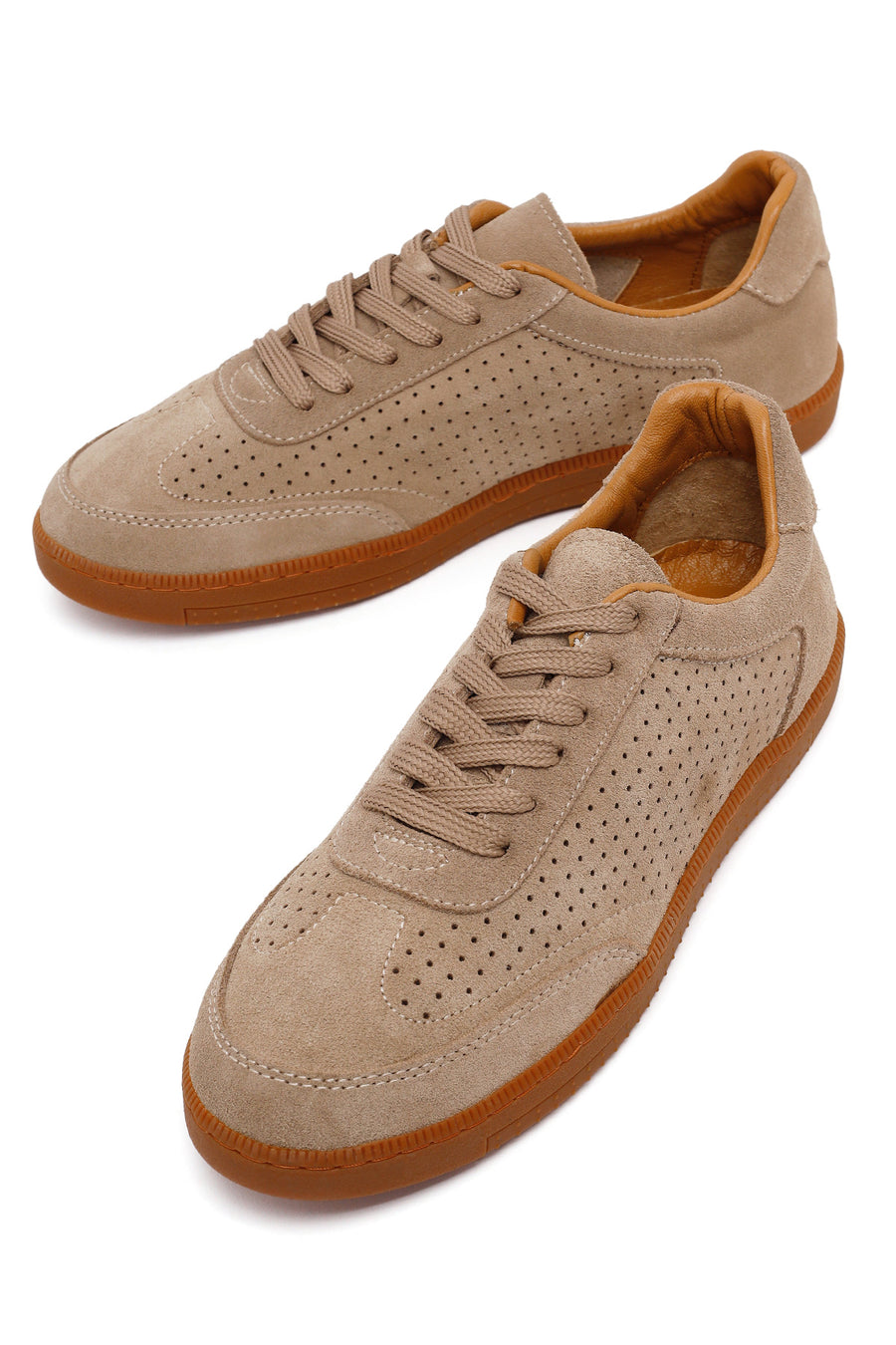 Erkek Bej Bağcıklı Süet Deri Sneaker