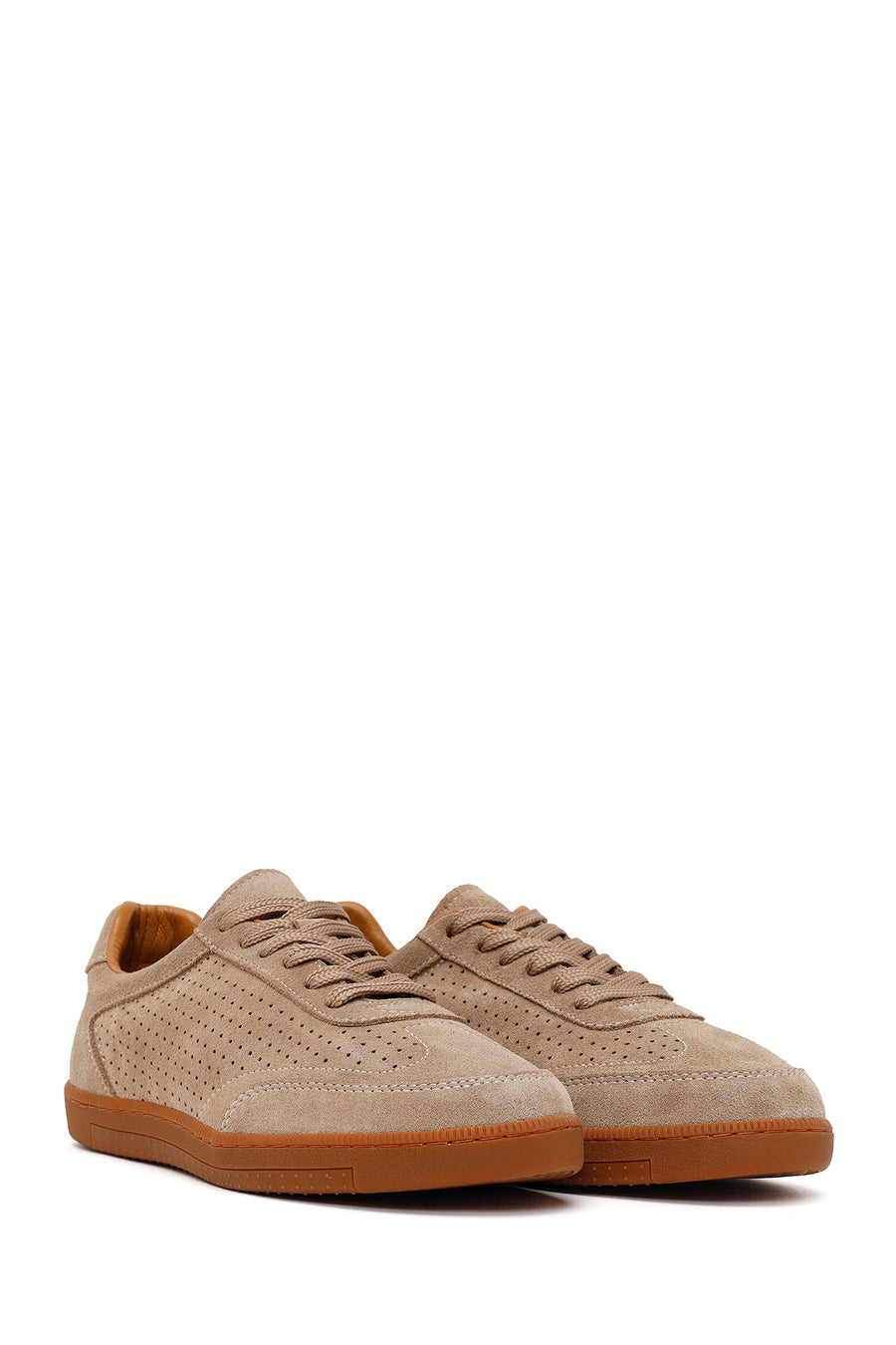 Erkek Bej Bağcıklı Süet Deri Sneaker