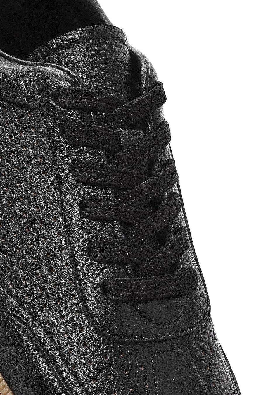 Erkek Siyah Bağcıklı Deri Sneaker