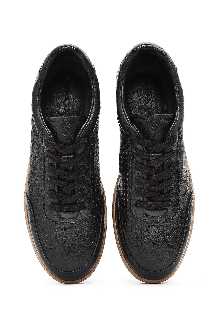 Erkek Siyah Bağcıklı Deri Sneaker