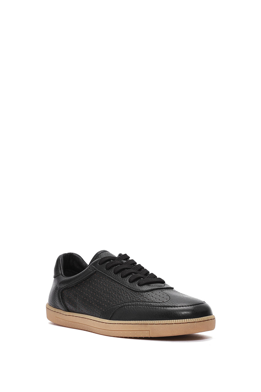 Erkek Siyah Bağcıklı Deri Sneaker
