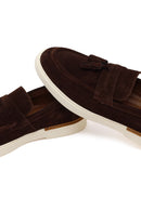 Men's Brown Tassel Suede Leather Loafer | Derimod