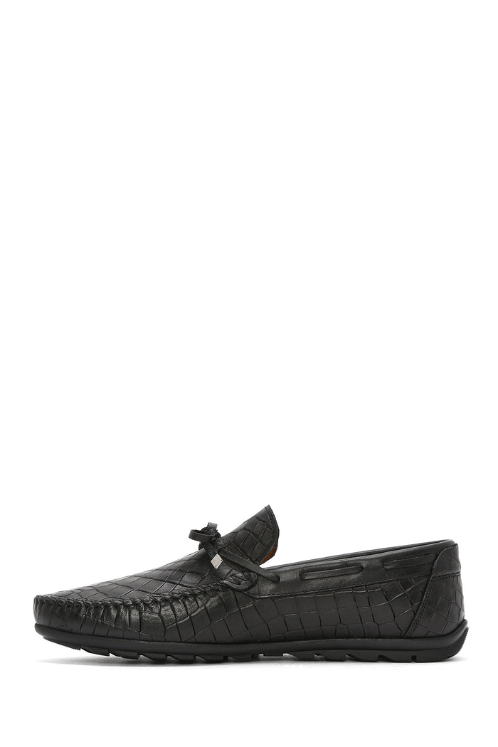 Erkek Siyah Kroko Deri Loafer