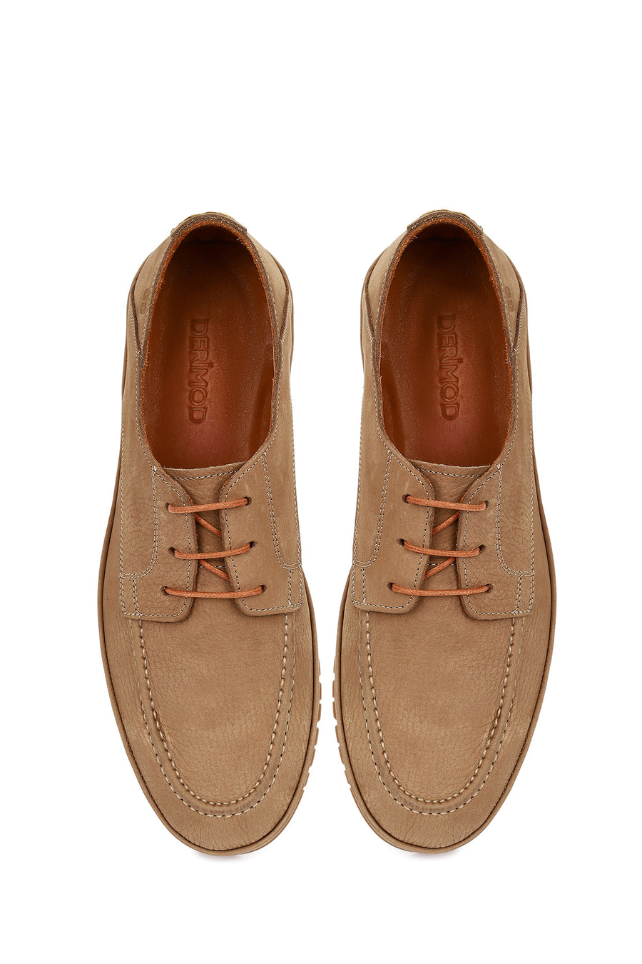 Men's Beige Lace-Up Nubuck Leather Casual Shoes