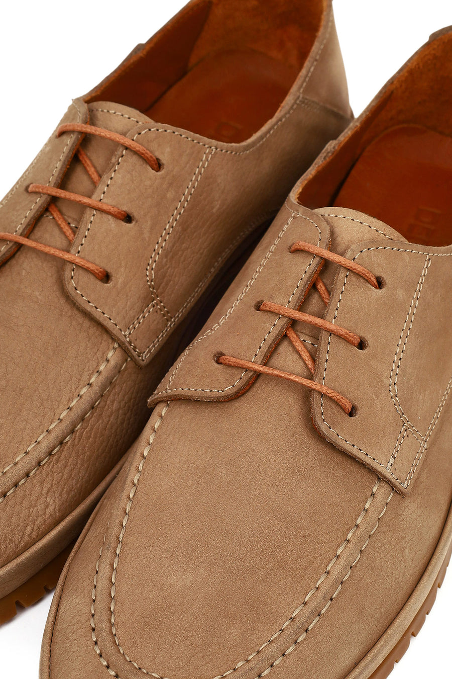 Men's Beige Lace-Up Nubuck Leather Casual Shoes