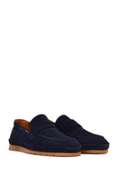 Men's Navy Blue Suede Leather Loafer | Derimod