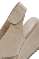 Women's Beige Back Strap Wedge Heel Suede Leather Sandals | Derimod