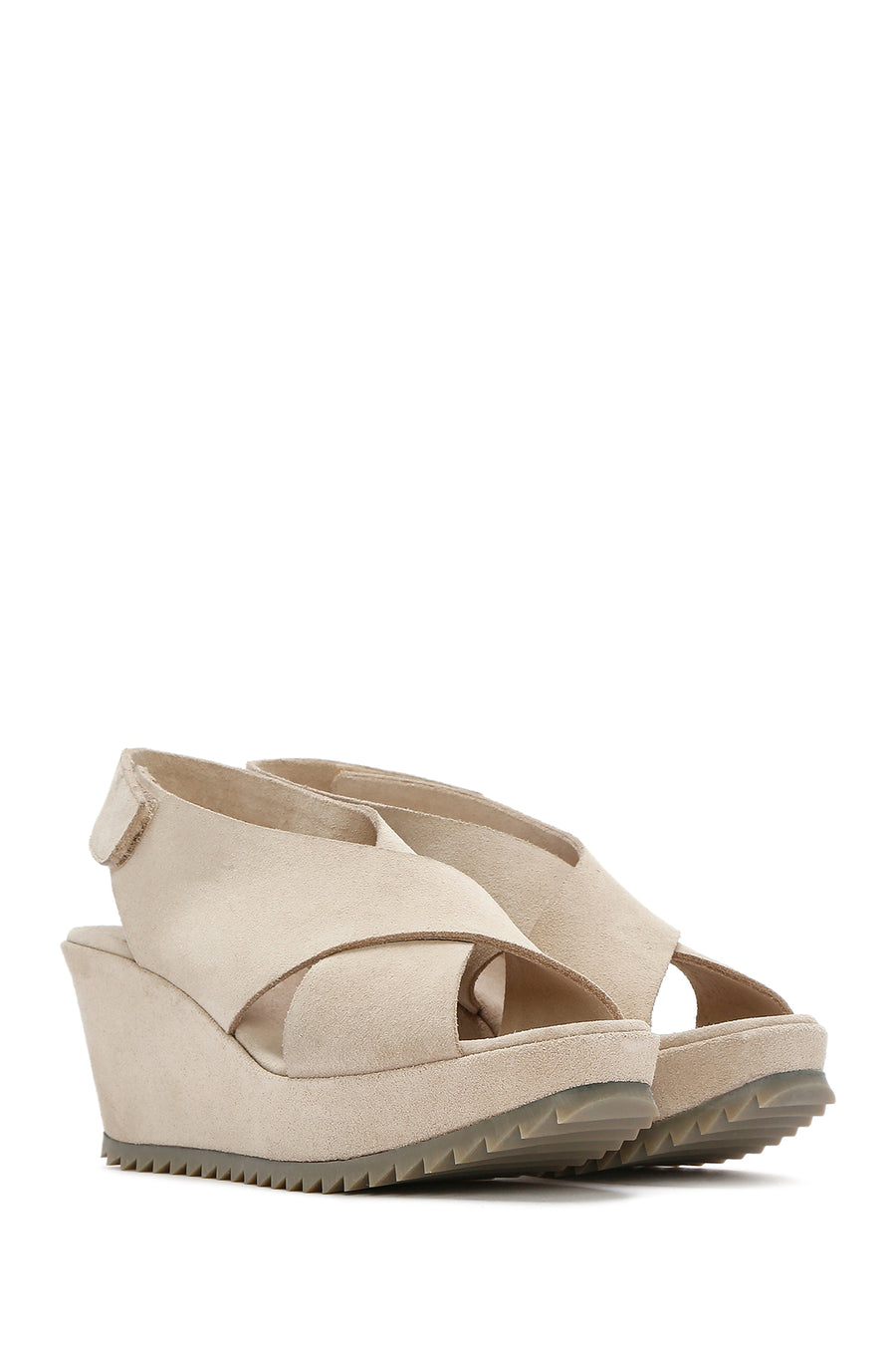 Women's Beige Back Strap Wedge Heel Suede Leather Sandals