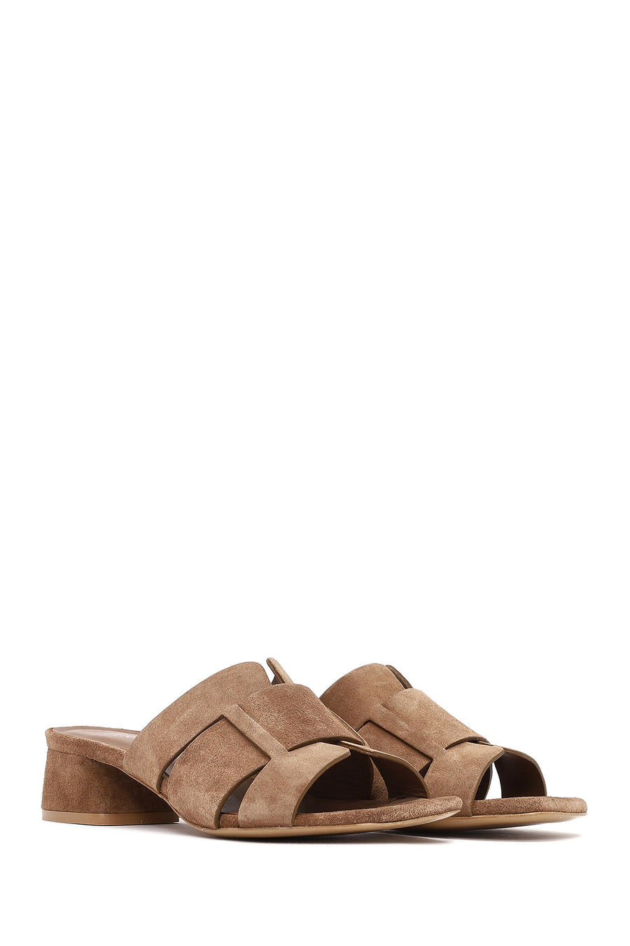 Women's Mink Thick Short Heel Suede Leather Slippers