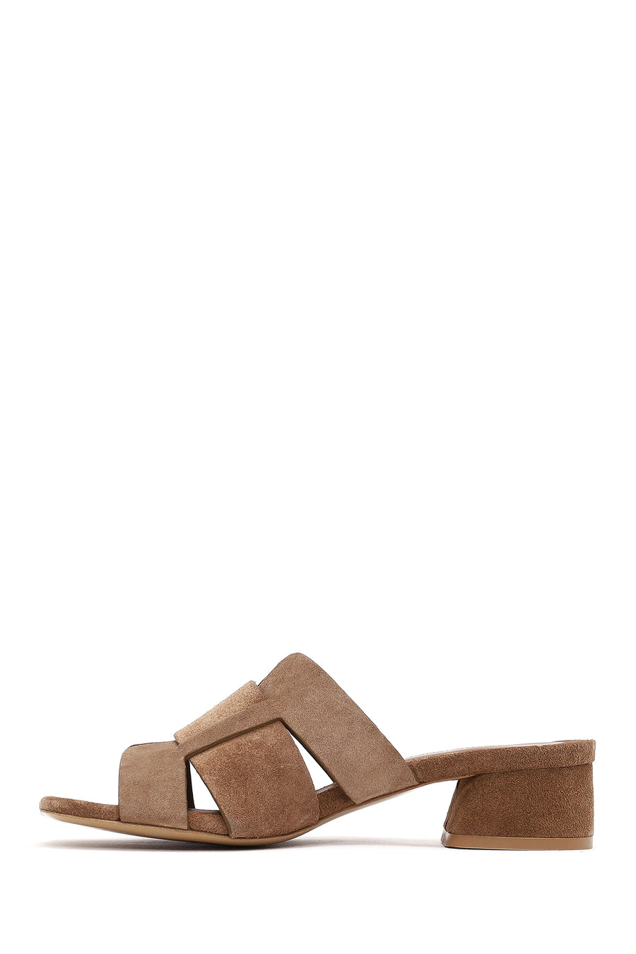 Women's Mink Thick Short Heel Suede Leather Slippers
