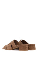 Women's Mink Thick Short Heel Suede Leather Slippers | Derimod