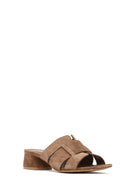 Women's Mink Thick Short Heel Suede Leather Slippers | Derimod