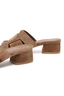 Women's Mink Thick Short Heel Suede Leather Slippers | Derimod
