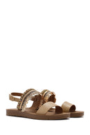Women's Beige Back Tie Stone Sandals | Derimod