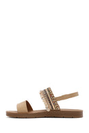 Women's Beige Back Tie Stone Sandals | Derimod