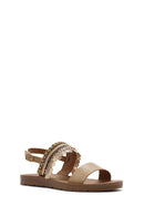 Women's Beige Back Tie Stone Sandals | Derimod