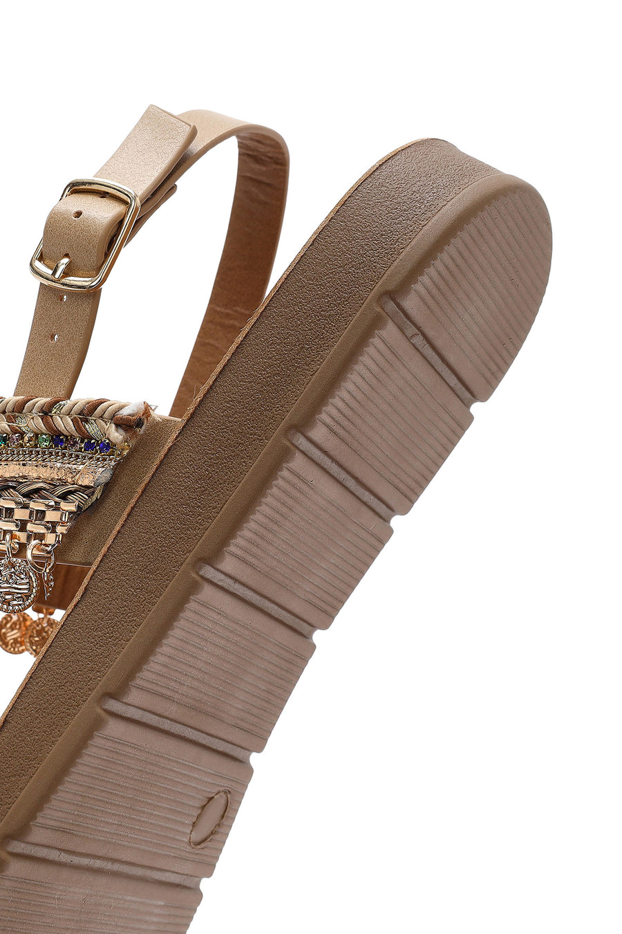 Women's Beige Back Tie Stone Sandals