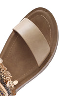 Women's Beige Back Tie Stone Sandals | Derimod