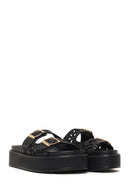 Woman Black Thick-Soled Patterned Slippers | Derimod