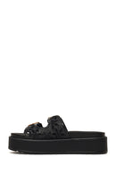 Woman Black Thick-Soled Patterned Slippers | Derimod