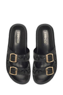 Woman Black Thick-Soled Patterned Slippers | Derimod