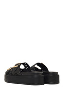 Woman Black Thick-Soled Patterned Slippers | Derimod