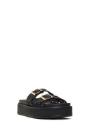 Woman Black Thick-Soled Patterned Slippers | Derimod