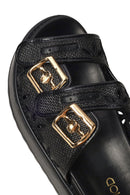 Woman Black Thick-Soled Patterned Slippers | Derimod
