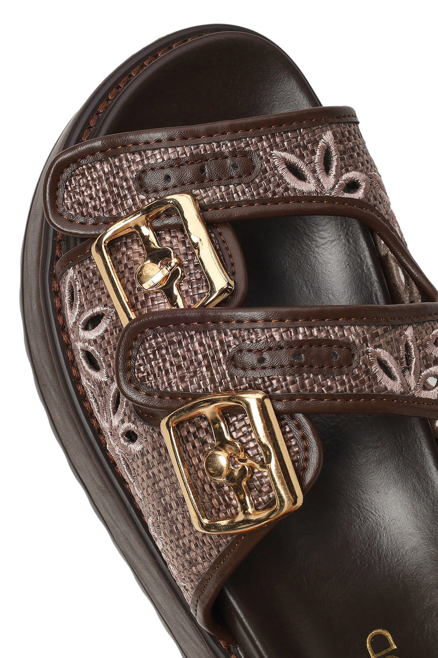 Woman Brown Patterned Thick-Soled Slippers