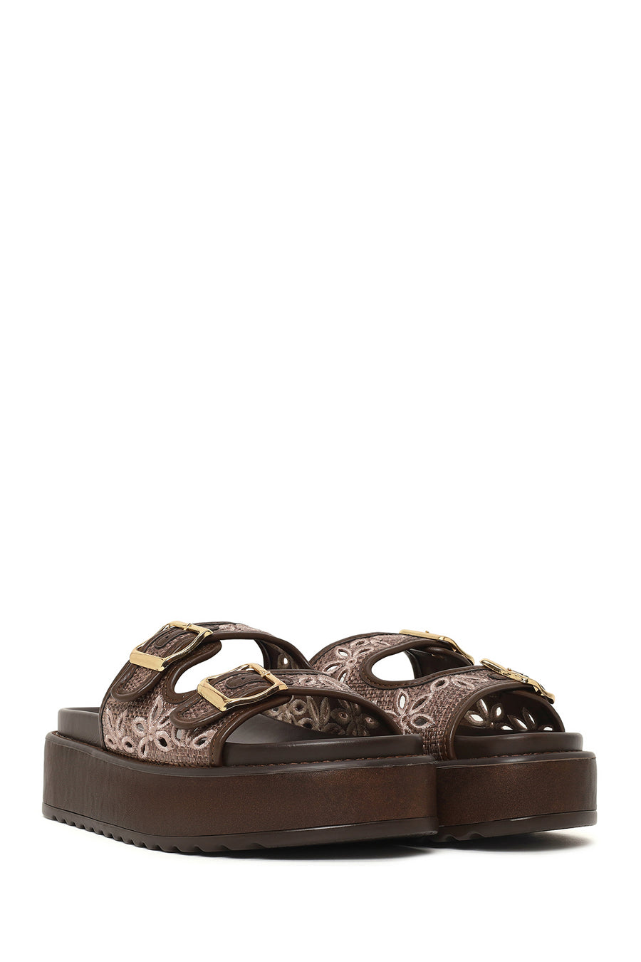 Woman Brown Patterned Thick-Soled Slippers