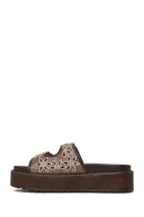 Woman Brown Patterned Thick-Soled Slippers | Derimod