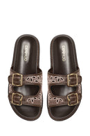 Woman Brown Patterned Thick-Soled Slippers | Derimod