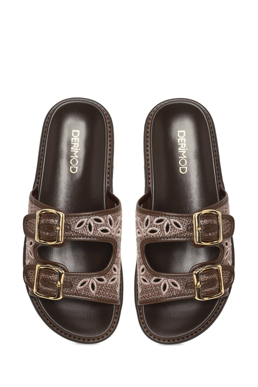 Woman Brown Patterned Thick-Soled Slippers
