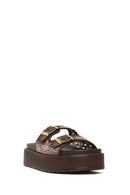 Woman Brown Patterned Thick-Soled Slippers | Derimod