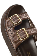 Woman Brown Patterned Thick-Soled Slippers | Derimod
