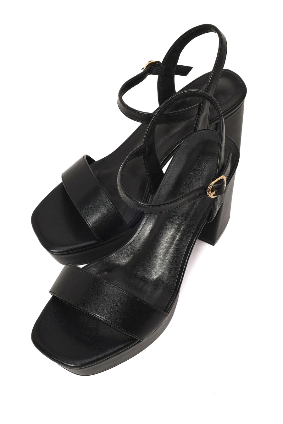 Woman Black Buckle Platform Chunky High-Heeled Sandals