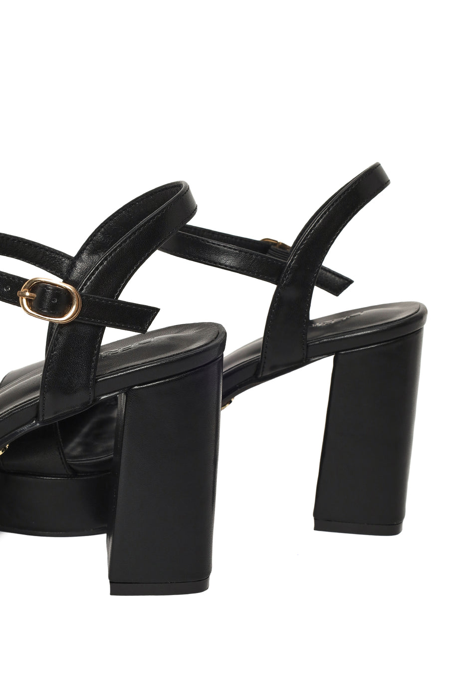 Woman Black Buckle Platform Chunky High-Heeled Sandals