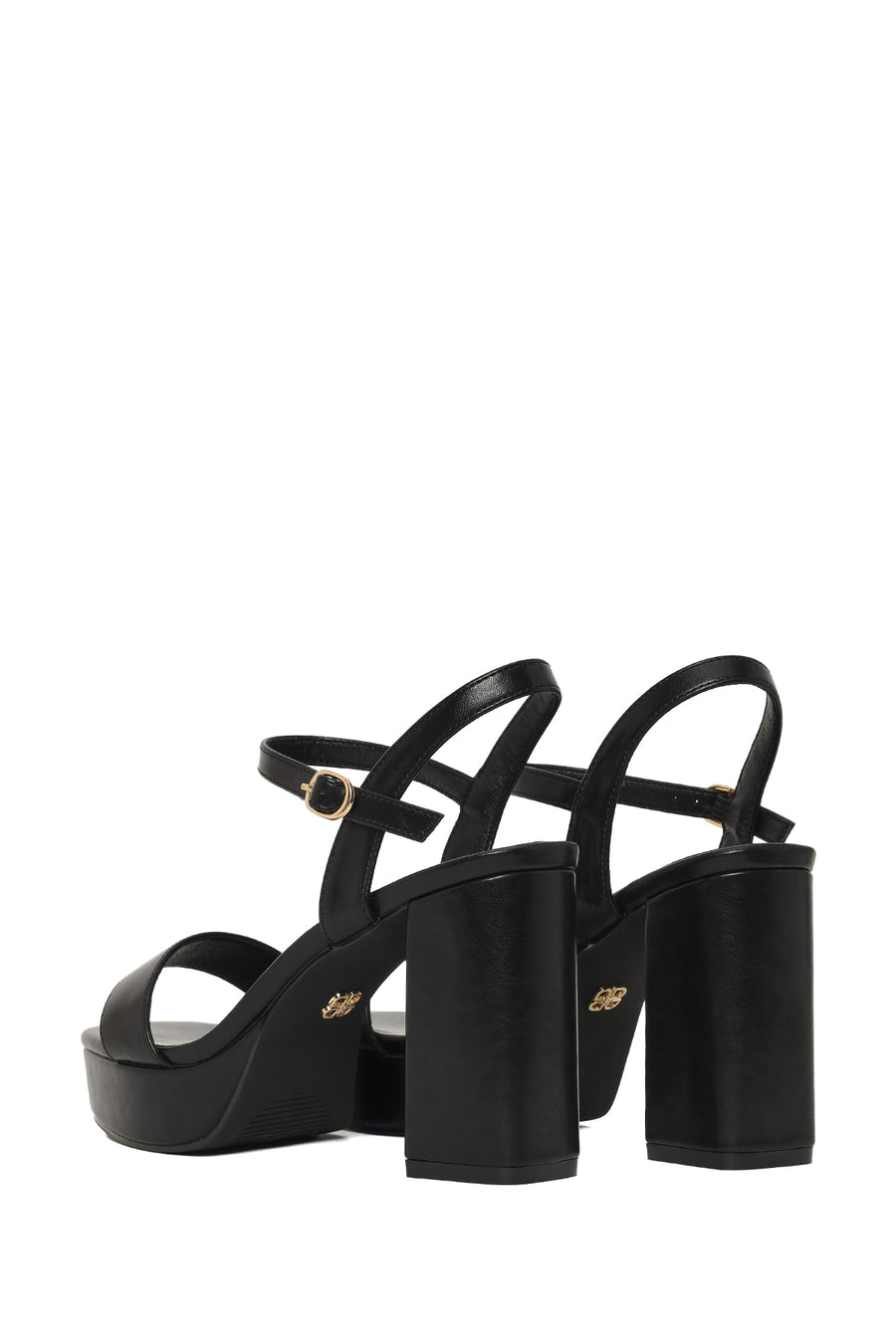 Woman Black Buckle Platform Chunky High-Heeled Sandals