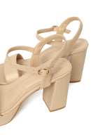 Woman Beige Buckled Platform Chunky High-Heeled Sandals | Derimod