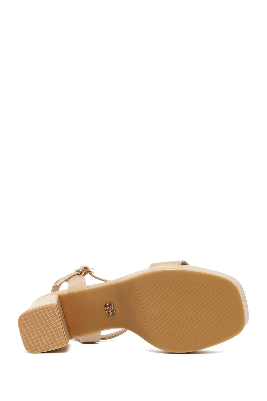 Woman Beige Buckled Platform Chunky High-Heeled Sandals
